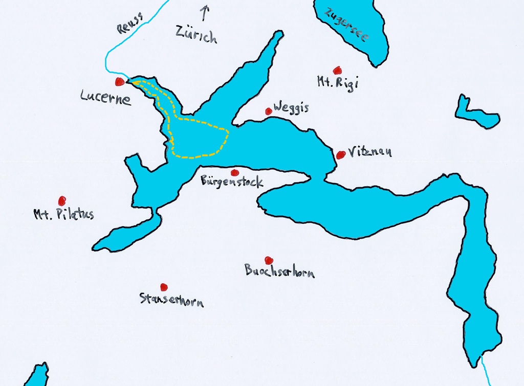 Lake Lucerne with Approximate Tour Route