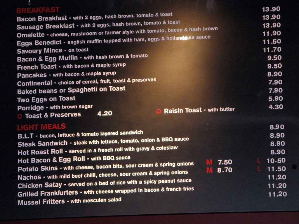 Menu, Autobahn Café