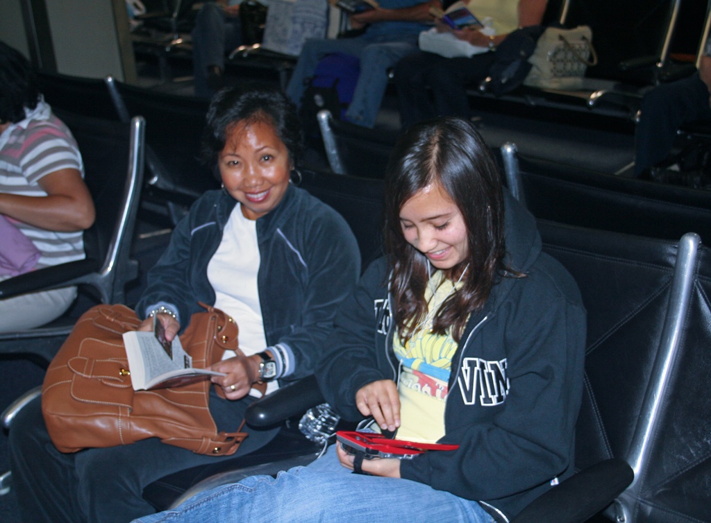 Nella and Connie Waiting at Airport